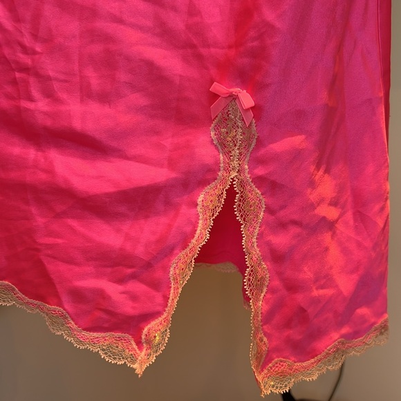 Victoria’s Secret Hot Pink Nightie with gold metallic lace trim | Large | EUC - Picture 3 of 4